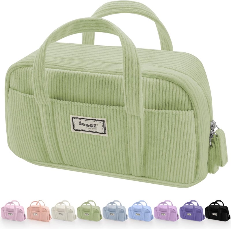 Sooez Large Pencil Case Pouch, Extra Big Pencil Bag with 5 Compartments, Pen Bag Wide Opening, Soft Corduroy Pen Pouch Organizer with Zipper, Cute Aesthetic School Supplies for Teen Girls-Green - Image 1